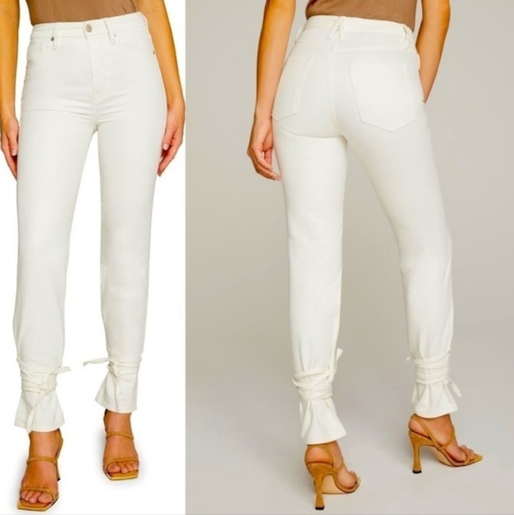 NWT Good American Good Boy Ankle Wrap White Jeans Size 12 Button Fly Balletcore